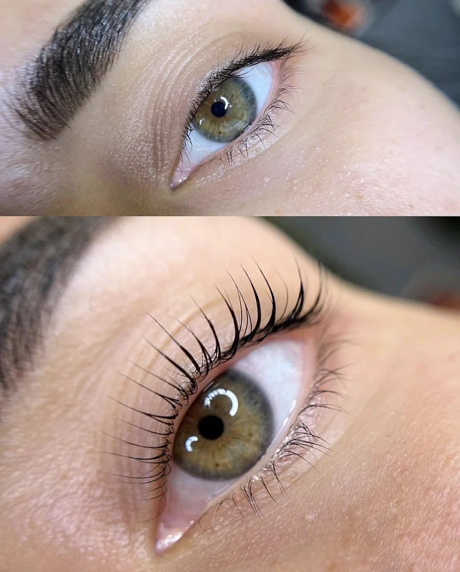 Natural lashes before and after a lash lift