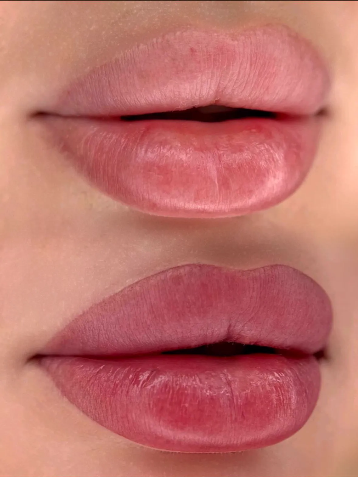 Client lips before and after lip blush
